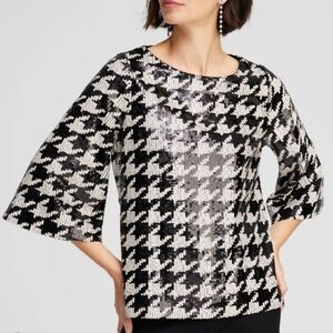 Chico's XL (SZ 3) Elegant Black and White Houndstooth Sequin Top